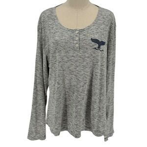 Artisans Gray Whale Tail‎ Henley Long Sleeve Top Women's 2XL Monterey Bay